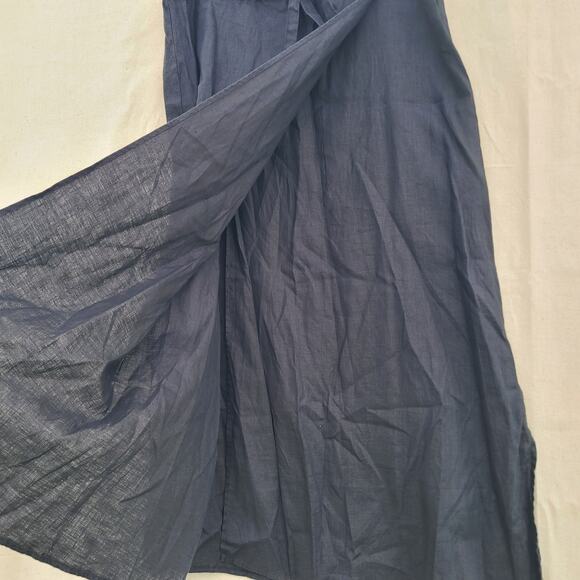 Eileen Fisher Organic Linen Black Midi Faux Wrap Skirt Stretch Waist Tie Size M - Picture 2 of 9